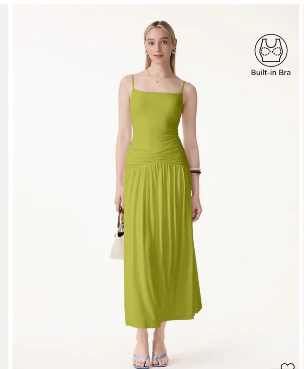 OGL Green Spaghetti Strap Midi Dress Size S Built-In Bra Casual NWT